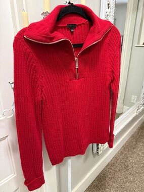 Talbots Red Ribbed Half-Zip Turtleneck Sweater